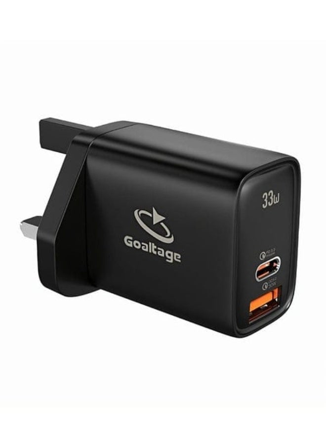 جولتيج شاحن حائط سريع ثنائي المنافذ من Goaltage CH01 بقوة 33 واط بتقنية الشحن السريع PD - منفذ USB-C ومنفذ USB-A | قابس بريطاني - Image 1